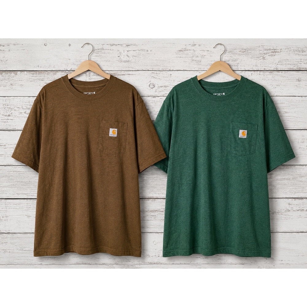 Carhartt Mens K87 Loose Fit Pocket T-Shirt 2-Pack Green Brown XL Tall Workwear